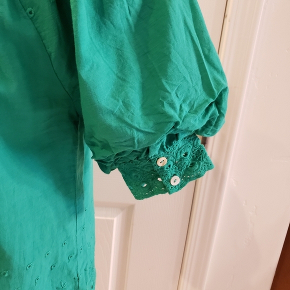 House of Harlow 1960 Emerald Green Medium Eyelet Blouse size Small - Picture 5 of 7